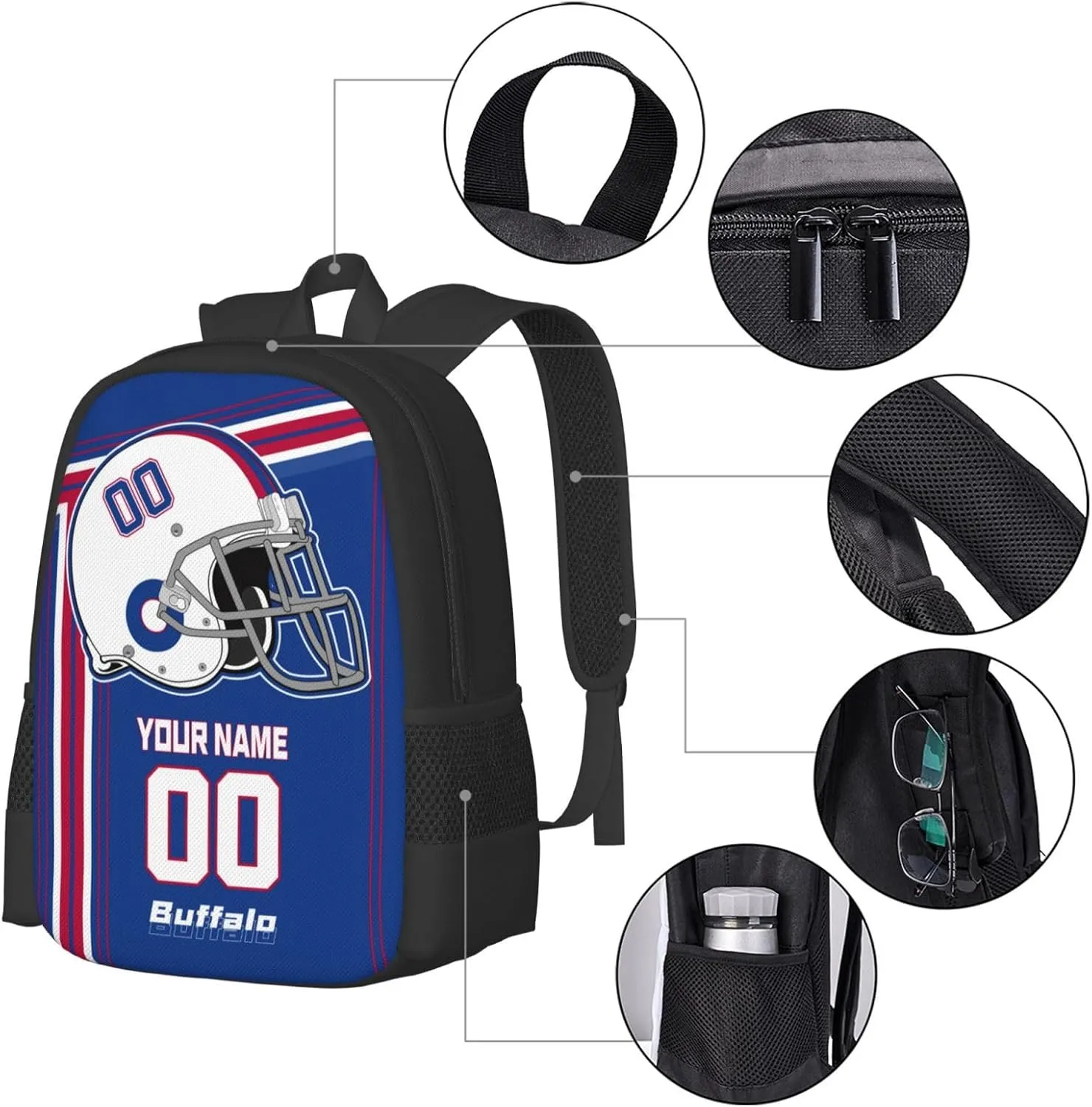 Custom Buffalo Backpack Personalized Name Number, Customize High Capacity Bookbag 17 Inch Laptop Bag Travel Backpack Gifts for Men Women Boys
