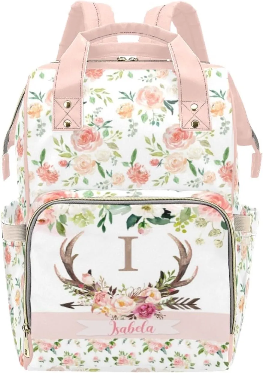 Custom Diaper Bag for baby Customized Antlers Deer Baby Bag Personalized Nursing Bags with Name Custom Name Mommy Daypack Bag Tote Bag Gifts for Travel Outside Daily Use