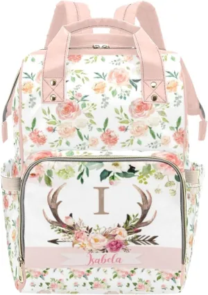 Custom Diaper Bag for baby Customized Antlers Deer Baby Bag Personalized Nursing Bags with Name Custom Name Mommy Daypack Bag Tote Bag Gifts for Travel Outside Daily Use