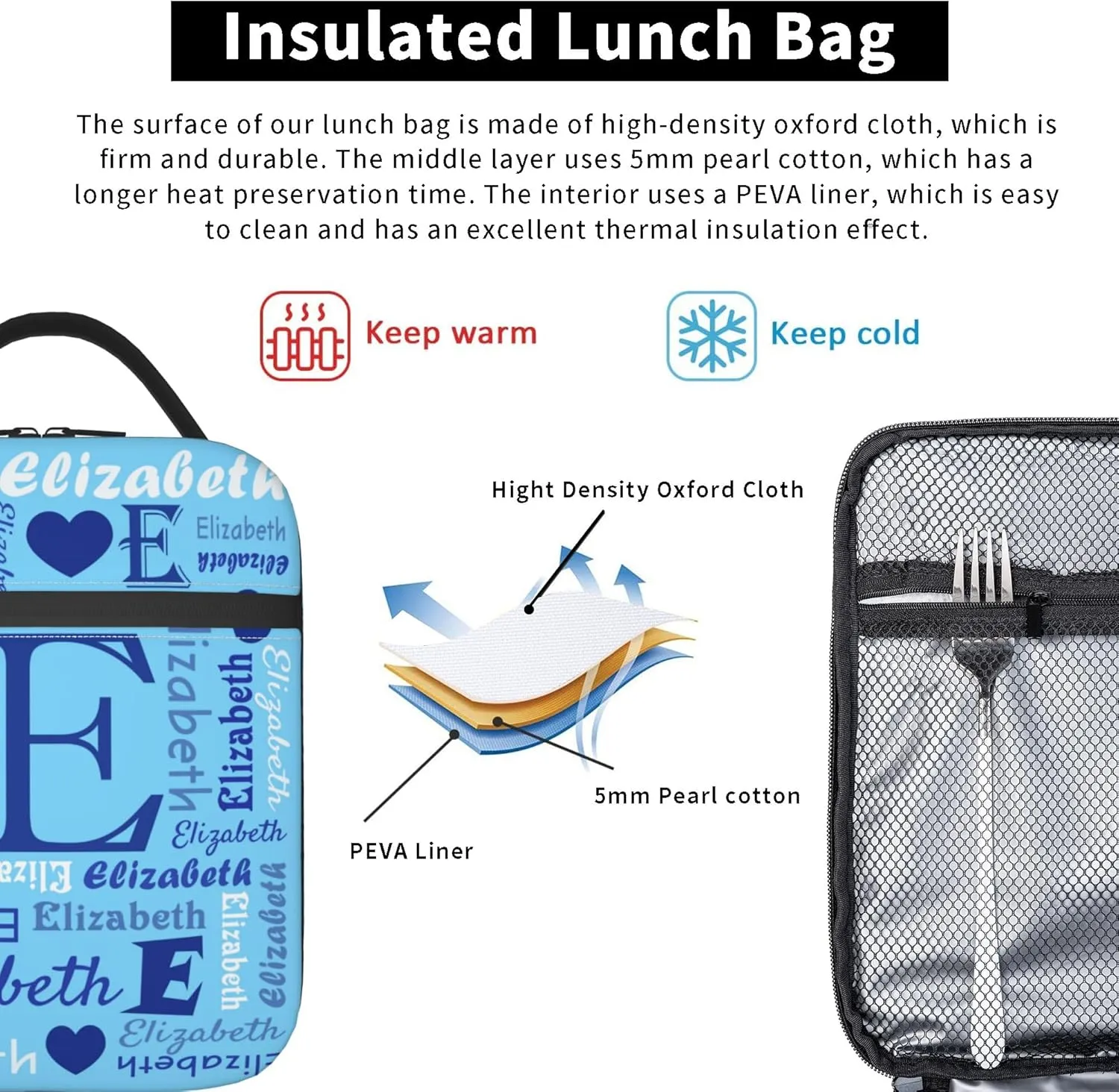 Custom Lunch Bag for Women Men Personalized Lunch Box with Name Text Photo Customized Reusable Insulated Lunch Tote Bag Gift for Office Work Picnic Travel