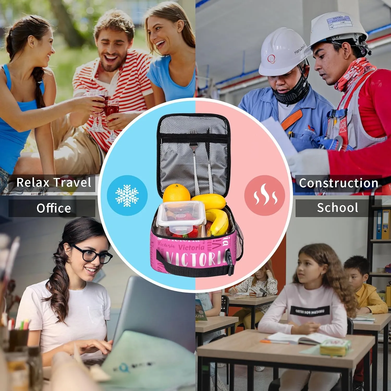 Custom Lunch Bag for Women Men Personalized Lunch Box with Name Text Photo Customized Reusable Insulated Lunch Tote Bag Gift for Office Work Picnic Travel