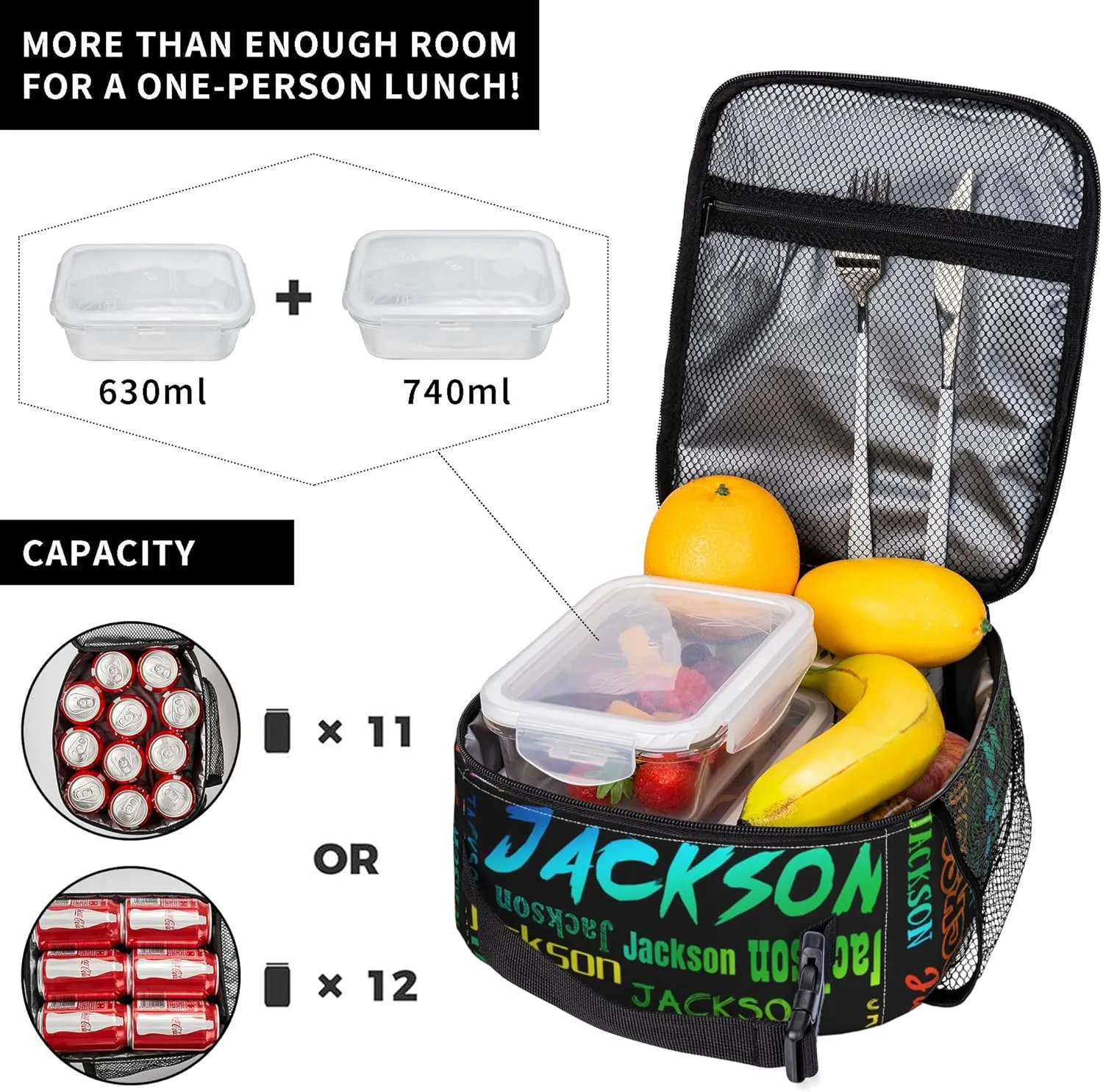 Custom Lunch Bag for Women Men Personalized Lunch Box with Name Text Photo Customized Reusable Insulated Lunch Tote Bag Gift for Office Work Picnic Travel