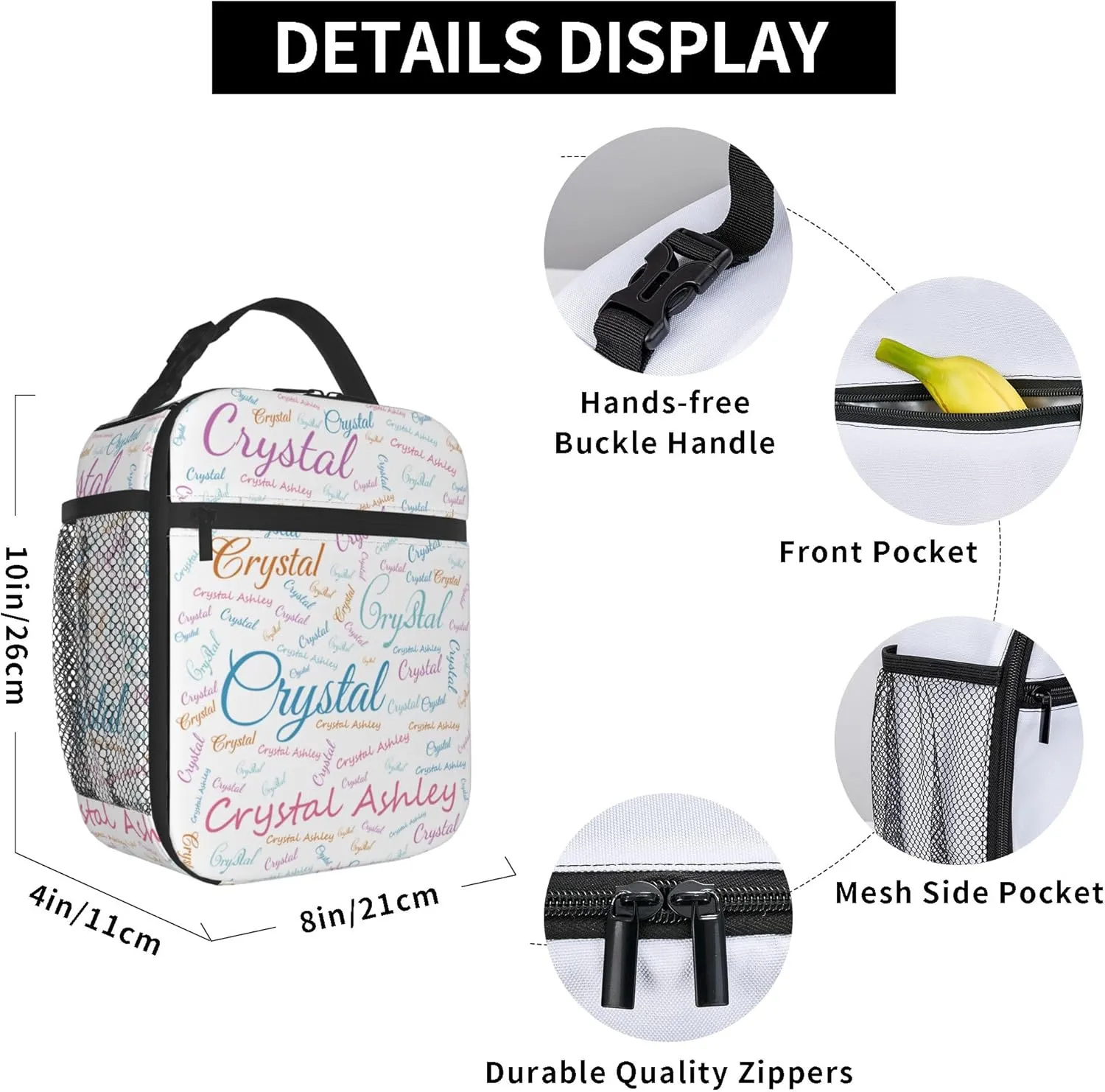 Custom Lunch Bag for Women Men Personalized Lunch Box with Name Text Photo Customized Reusable Insulated Lunch Tote Bag Gift for Office Work Picnic Travel