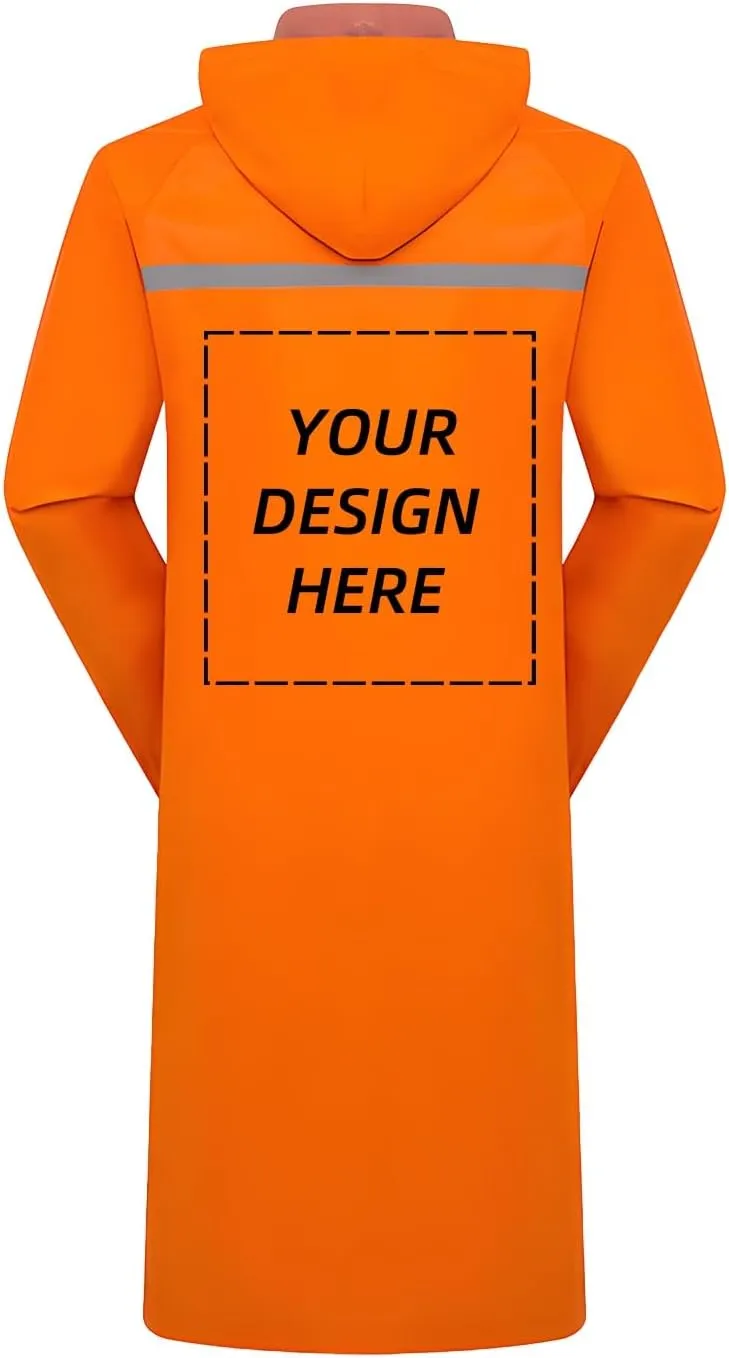 Custom Men's Long Hooded Rain Jacket Safety Waterproof Emergency Riancoat with Reflective Strip
