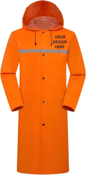 Custom Men's Long Hooded Rain Jacket Safety Waterproof Emergency Riancoat with Reflective Strip