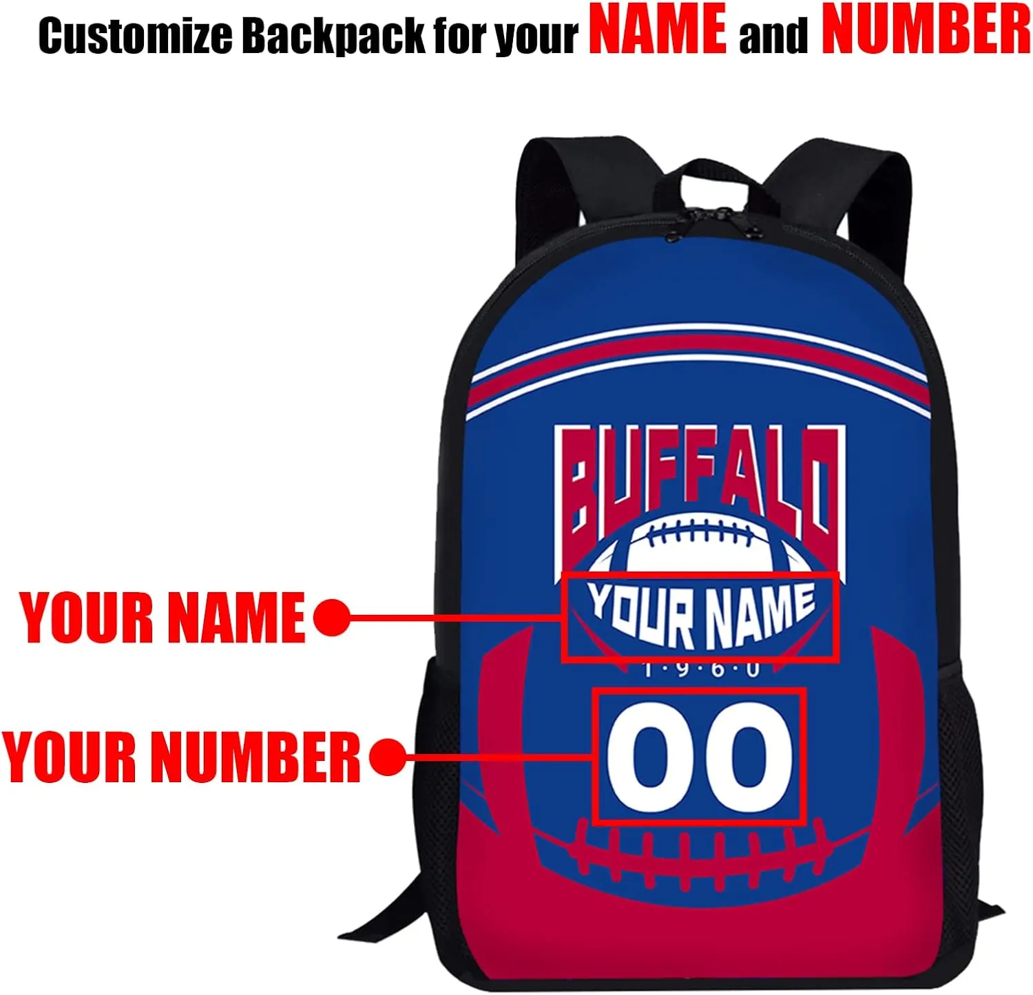 Custom Shoulder Buffalo Backpack Personalized Any Name Number 17 Inch Large Capacity Laptop Bag Bookbag Gifts for Men Women