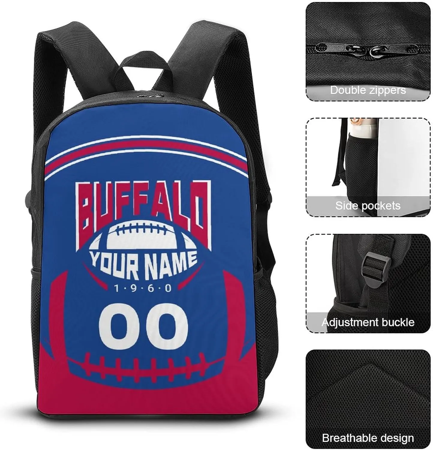Custom Shoulder Buffalo Backpack Personalized Any Name Number 17 Inch Large Capacity Laptop Bag Bookbag Gifts for Men Women