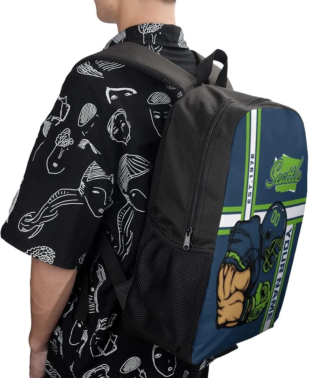 Custom Shoulder Seattle Backpack Personalized Any Name Number 17 Inch Large Capacity Laptop Bag Bookbag Gifts for Men Women