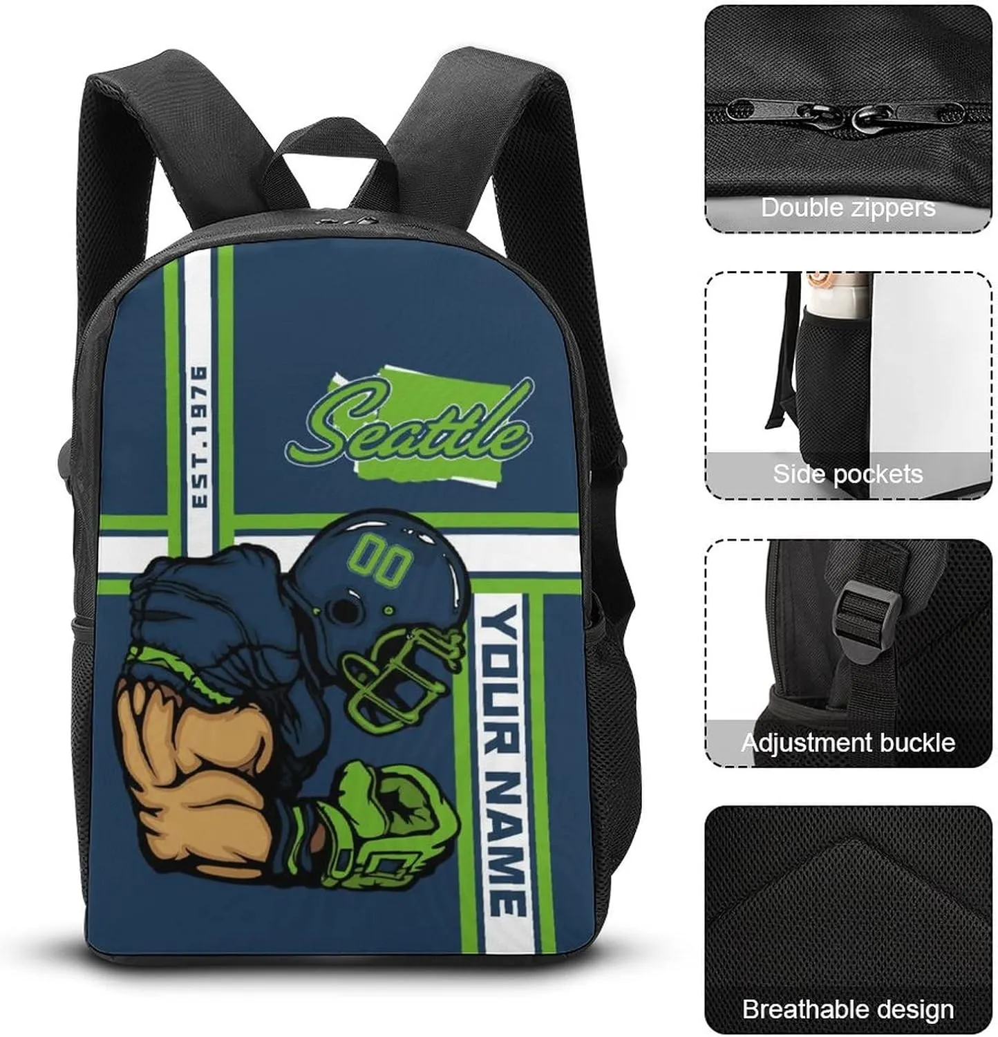 Custom Shoulder Seattle Backpack Personalized Any Name Number 17 Inch Large Capacity Laptop Bag Bookbag Gifts for Men Women