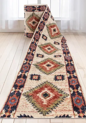 Custom Size Runner Lea Southwestern Tribal Ivory Choose Your Width x Choose Your Length Hallway Runner Rug
