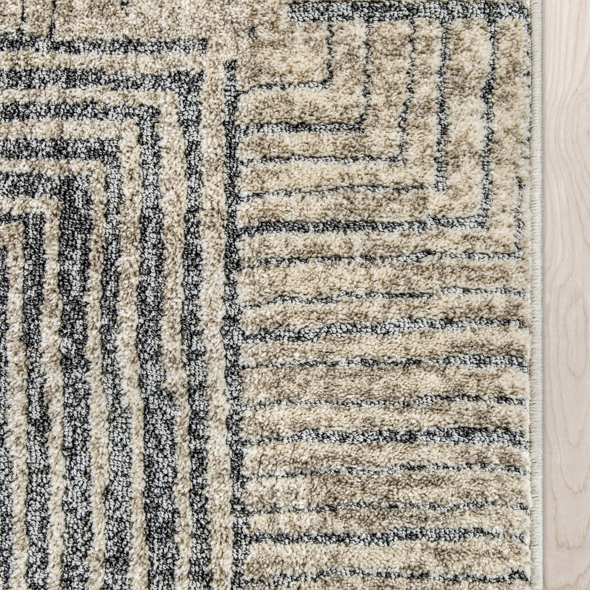 Custom Size Runner Sula Modern Geometric Boxes Ivory Grey Choose Your Width x Choose Your Length Hallway Runner Rug