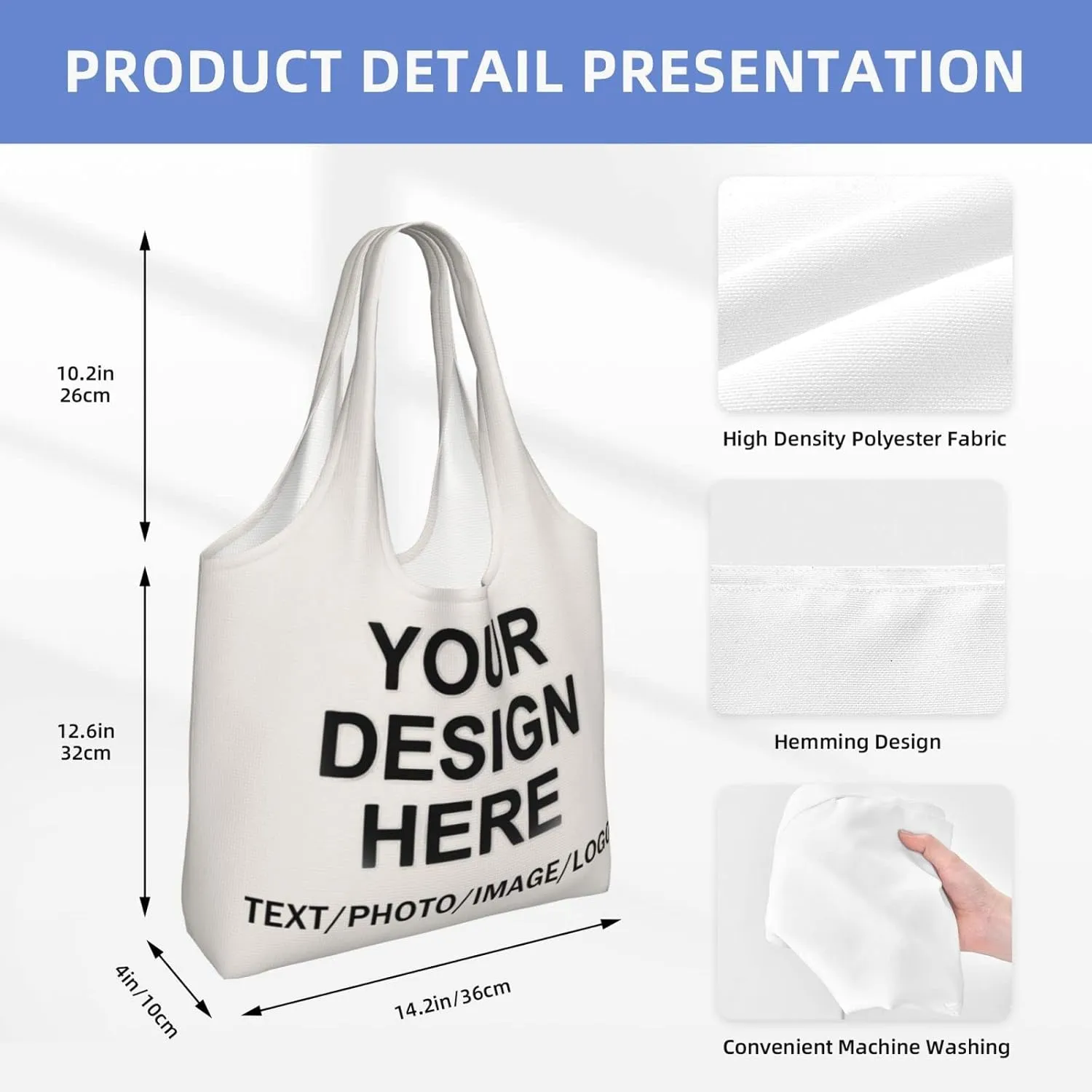 Custom Tote Bag Design Your Own Text/Photo/Logo Printed, Personalized Shoulder Handbag Large Capacity for Men/Women