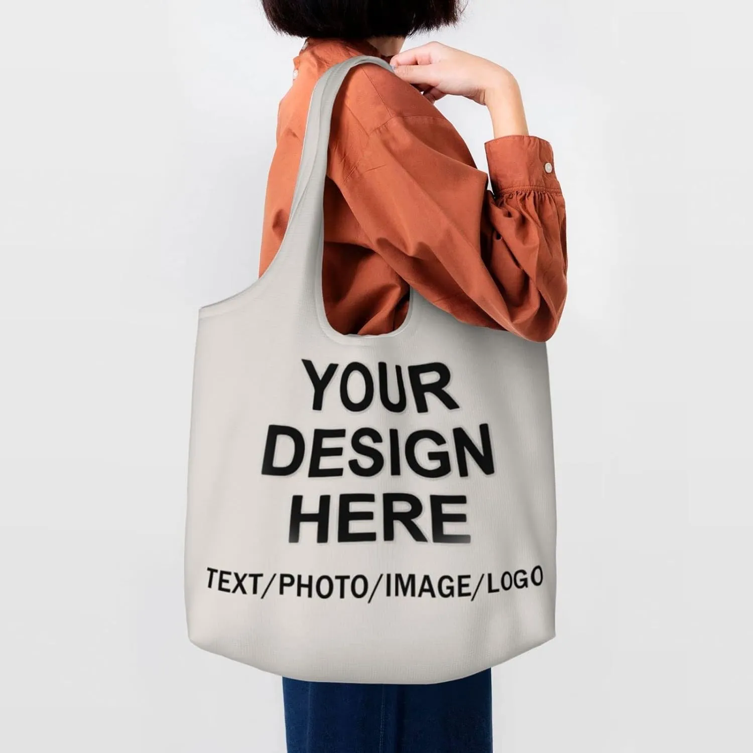 Custom Tote Bag Design Your Own Text/Photo/Logo Printed, Personalized Shoulder Handbag Large Capacity for Men/Women