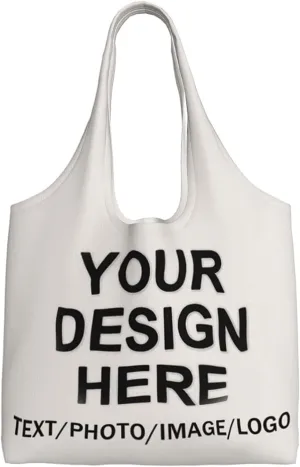 Custom Tote Bag Design Your Own Text/Photo/Logo Printed, Personalized Shoulder Handbag Large Capacity for Men/Women