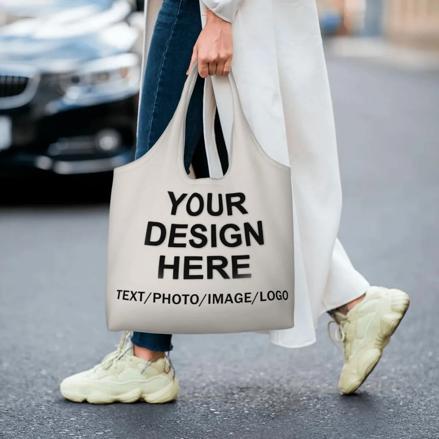 Custom Tote Bag Design Your Own Text/Photo/Logo Printed, Personalized Shoulder Handbag Large Capacity for Men/Women