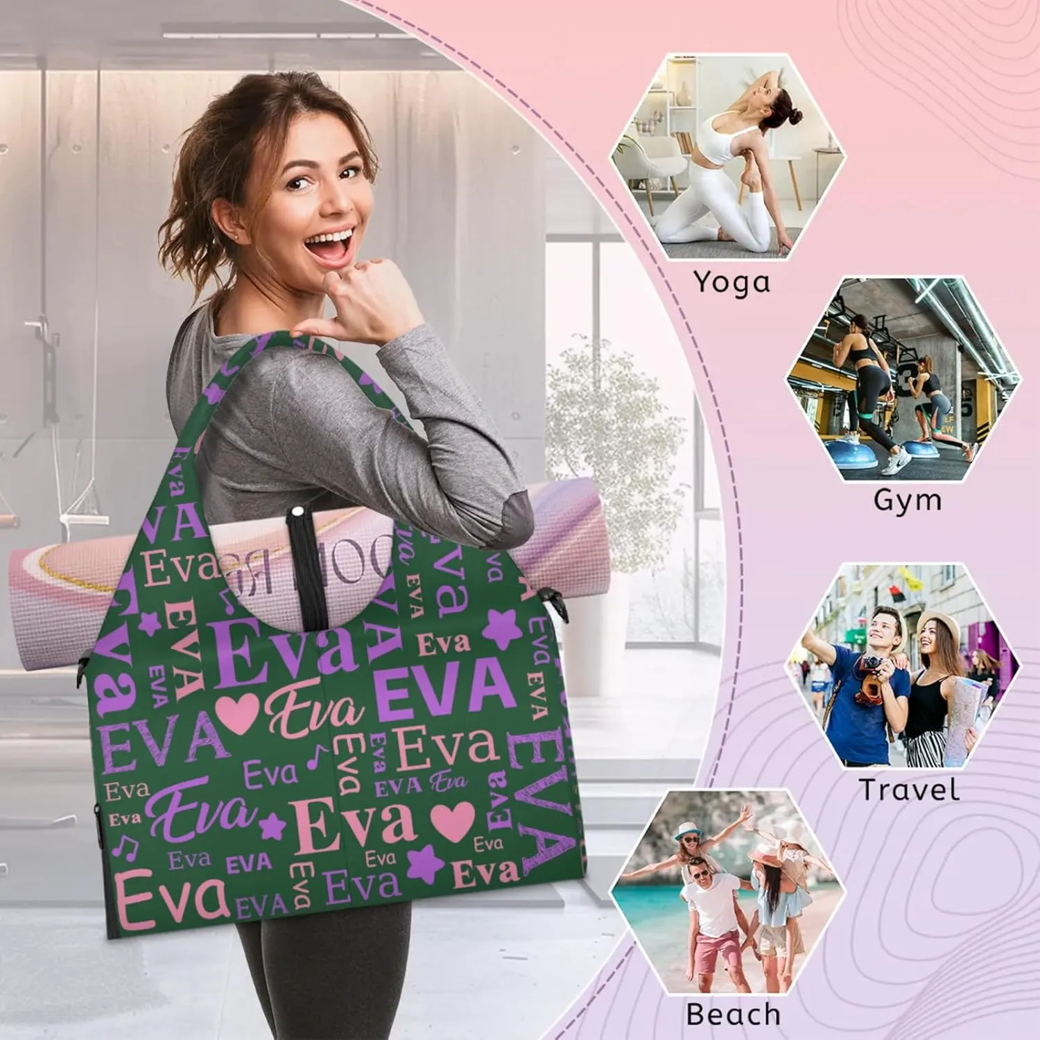 Custom Women Dance Ballet Duffle Bag Personalized Name Yoga Mat Sport Gym Bags