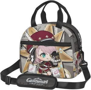 Cute Chibi Lunch Bag Reusable Portable Insulation Game Lunch box for Office Work Picnic Travel Charlotte Shoulder Bag, Size 1