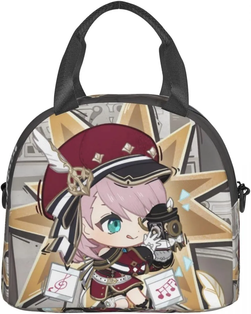 Cute Chibi Lunch Bag Reusable Portable Insulation Game Lunch box for Office Work Picnic Travel Charlotte Shoulder Bag, Size 1