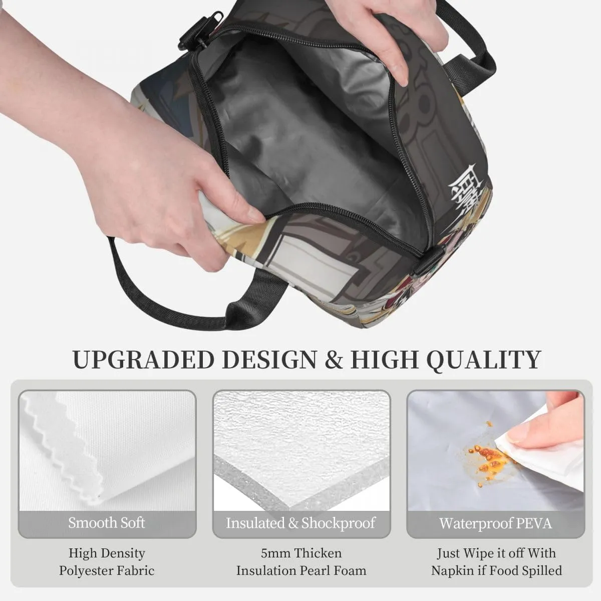 Cute Chibi Lunch Bag Reusable Portable Insulation Game Lunch box for Office Work Picnic Travel Charlotte Shoulder Bag, Size 1