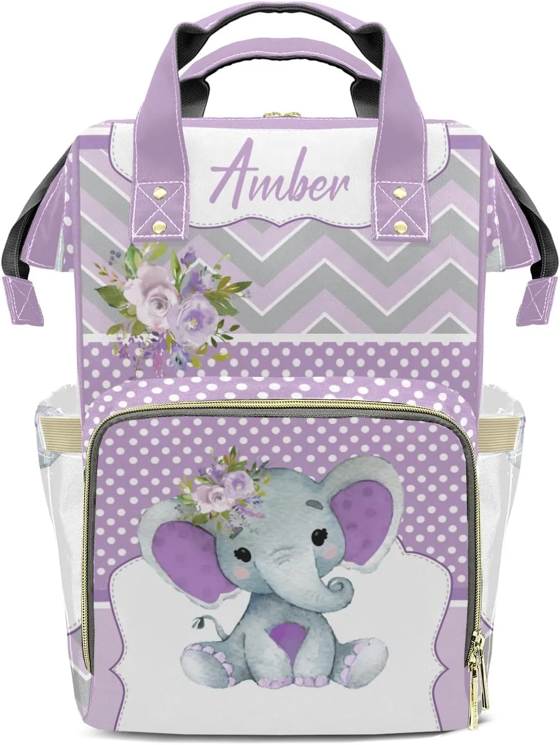 Cute Purple Elephant Diaper Bags Customized Mummy Nursing Casual Daypack Hiking Camping Baby Bags for Mom