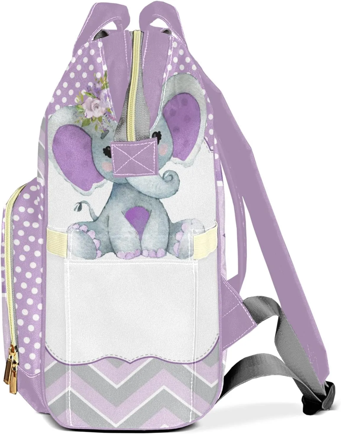 Cute Purple Elephant Diaper Bags Customized Mummy Nursing Casual Daypack Hiking Camping Baby Bags for Mom