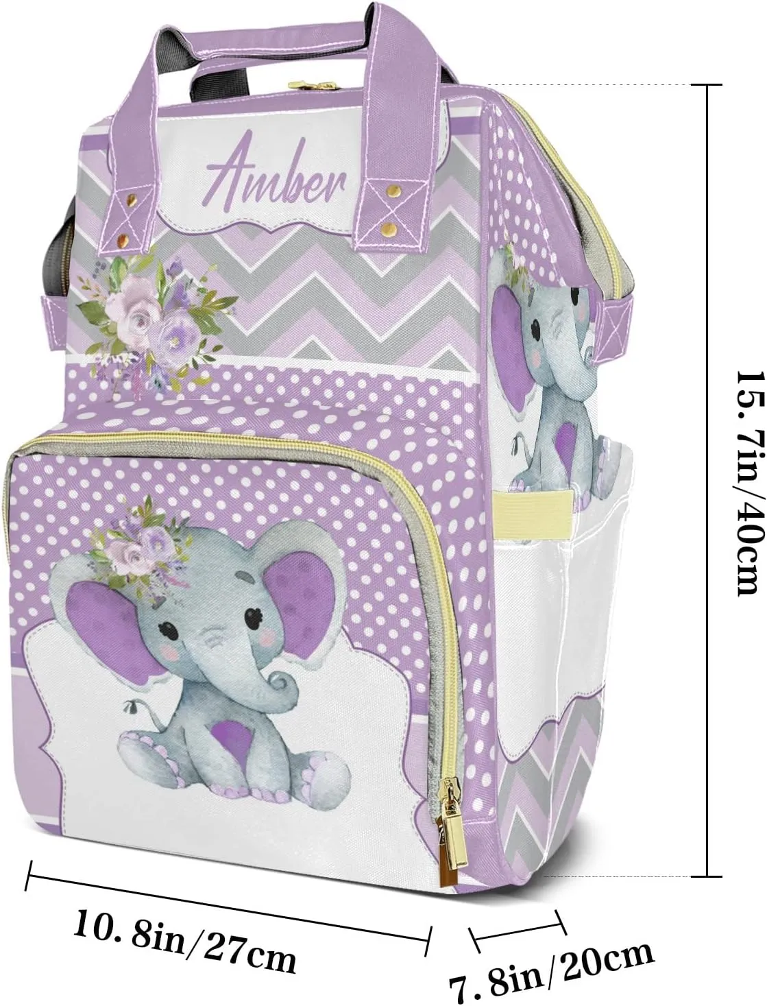 Cute Purple Elephant Diaper Bags Customized Mummy Nursing Casual Daypack Hiking Camping Baby Bags for Mom