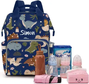 Cute Tropical Dinosaur Large Capacity Custom Diaper Bag for Baby Boy Girl Waterproof Personalized Name Diaper Bag Backpack with Multi-Pocket Customized Mom Travel Daypack for Baby Essentials