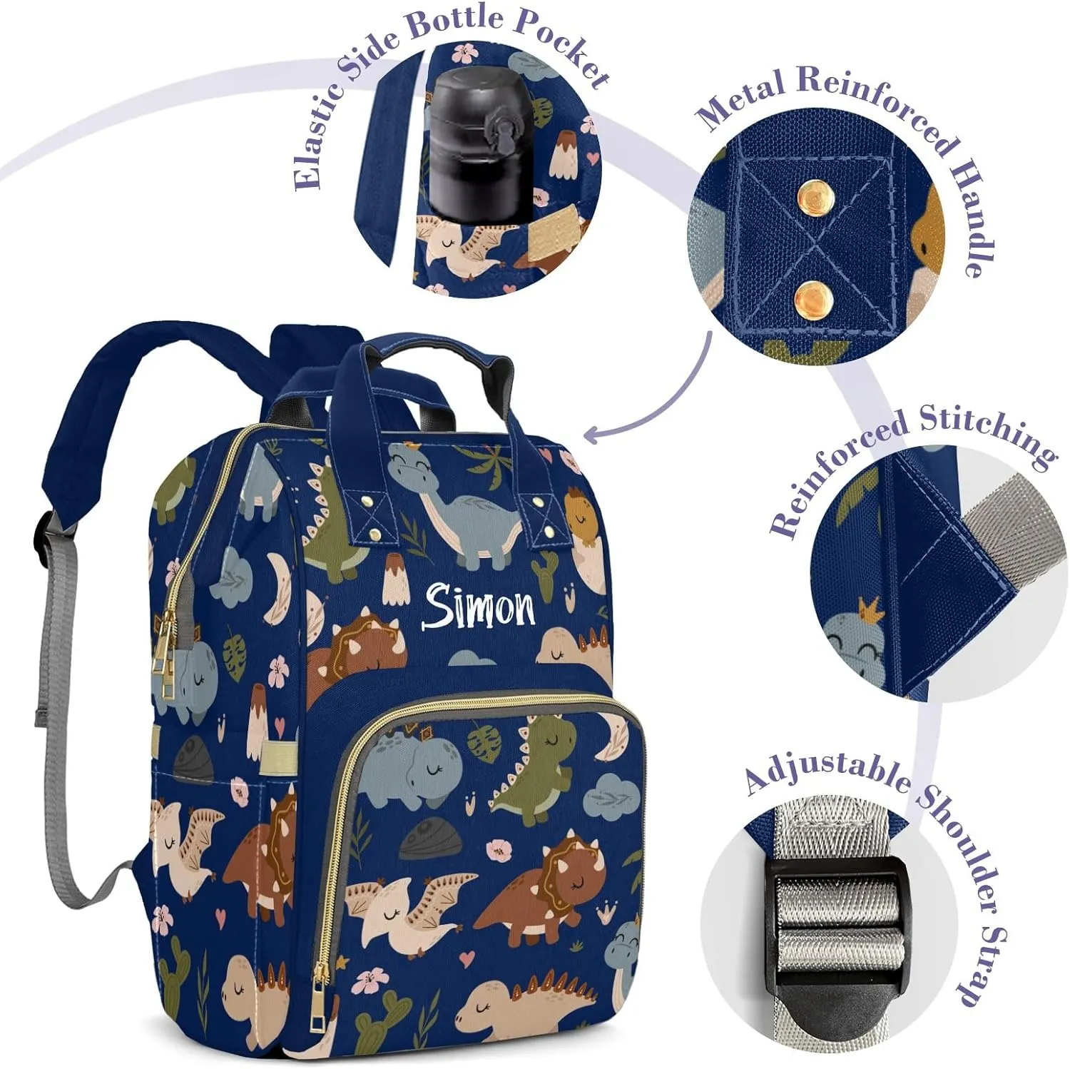 Cute Tropical Dinosaur Large Capacity Custom Diaper Bag for Baby Boy Girl Waterproof Personalized Name Diaper Bag Backpack with Multi-Pocket Customized Mom Travel Daypack for Baby Essentials