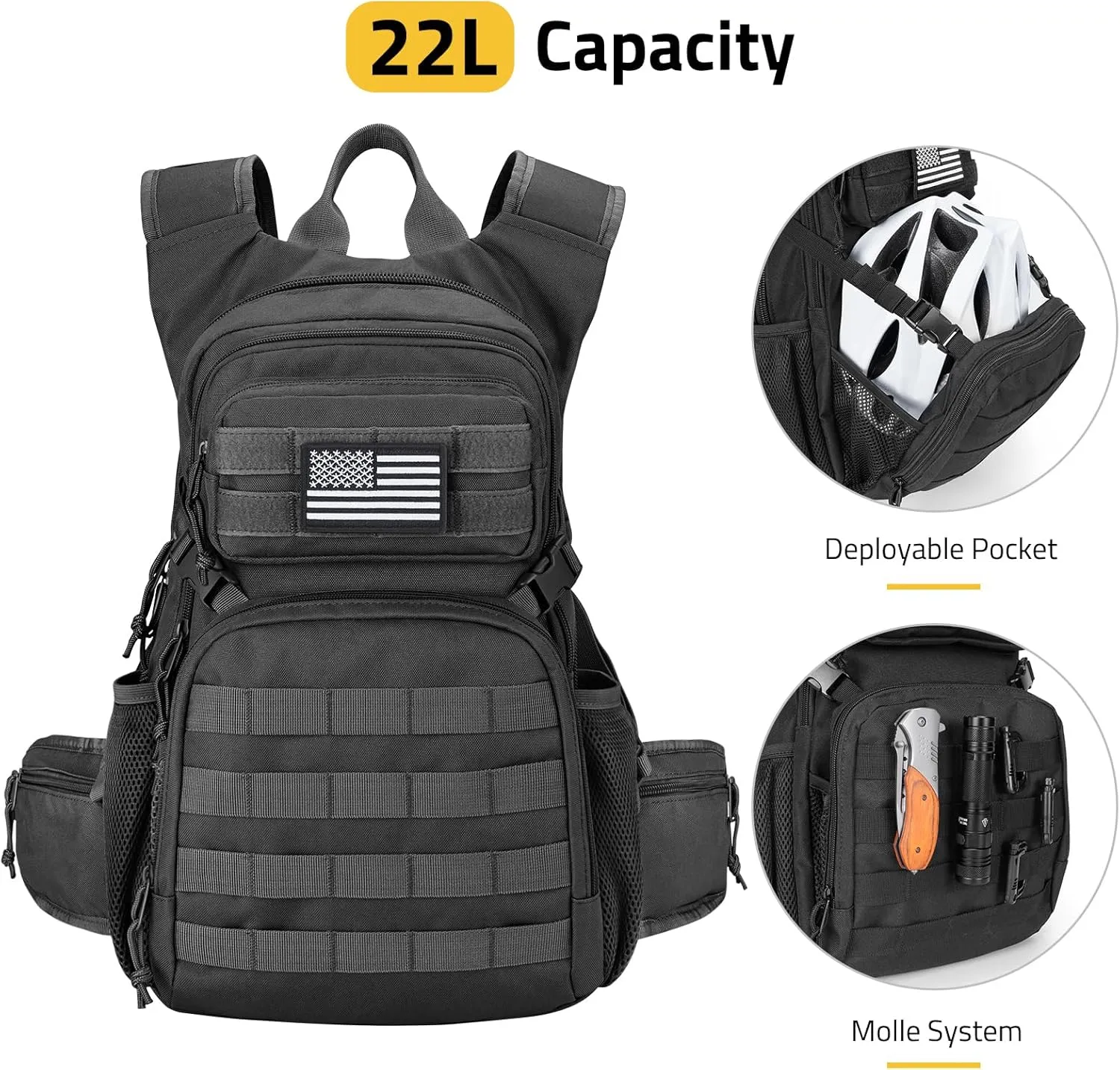 CVLIFE Tactical Hydration Pack 3L - Lightweight Water Bag With Bladder for Men Women, Heavy Duty Molle Backpack for Hiking, Cycling, Running, Hunting