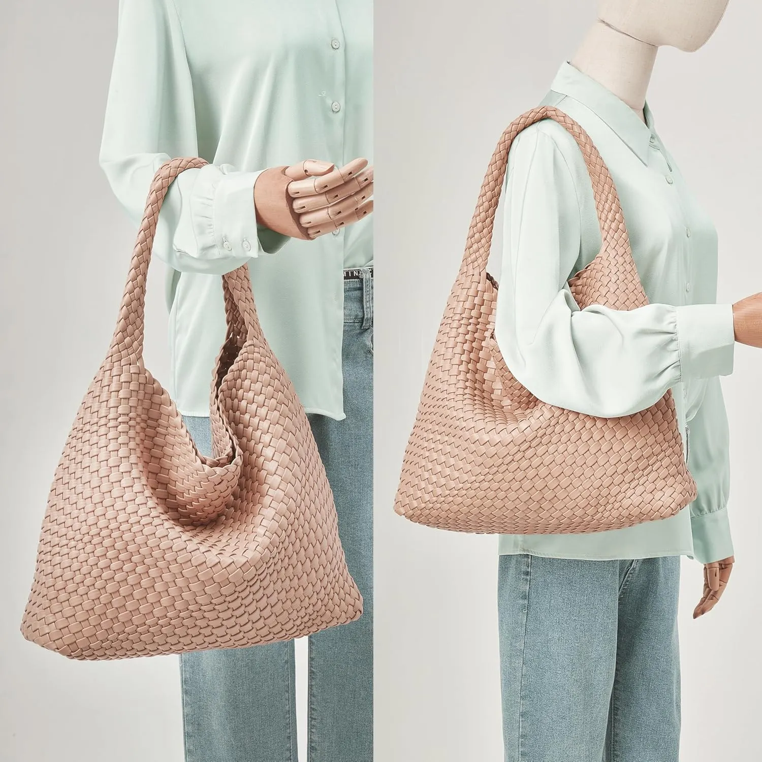DAILANDO Fashion Woven Tote Bag For Women Soft Hobo Weave Shoulder Purse With Insert Organizer