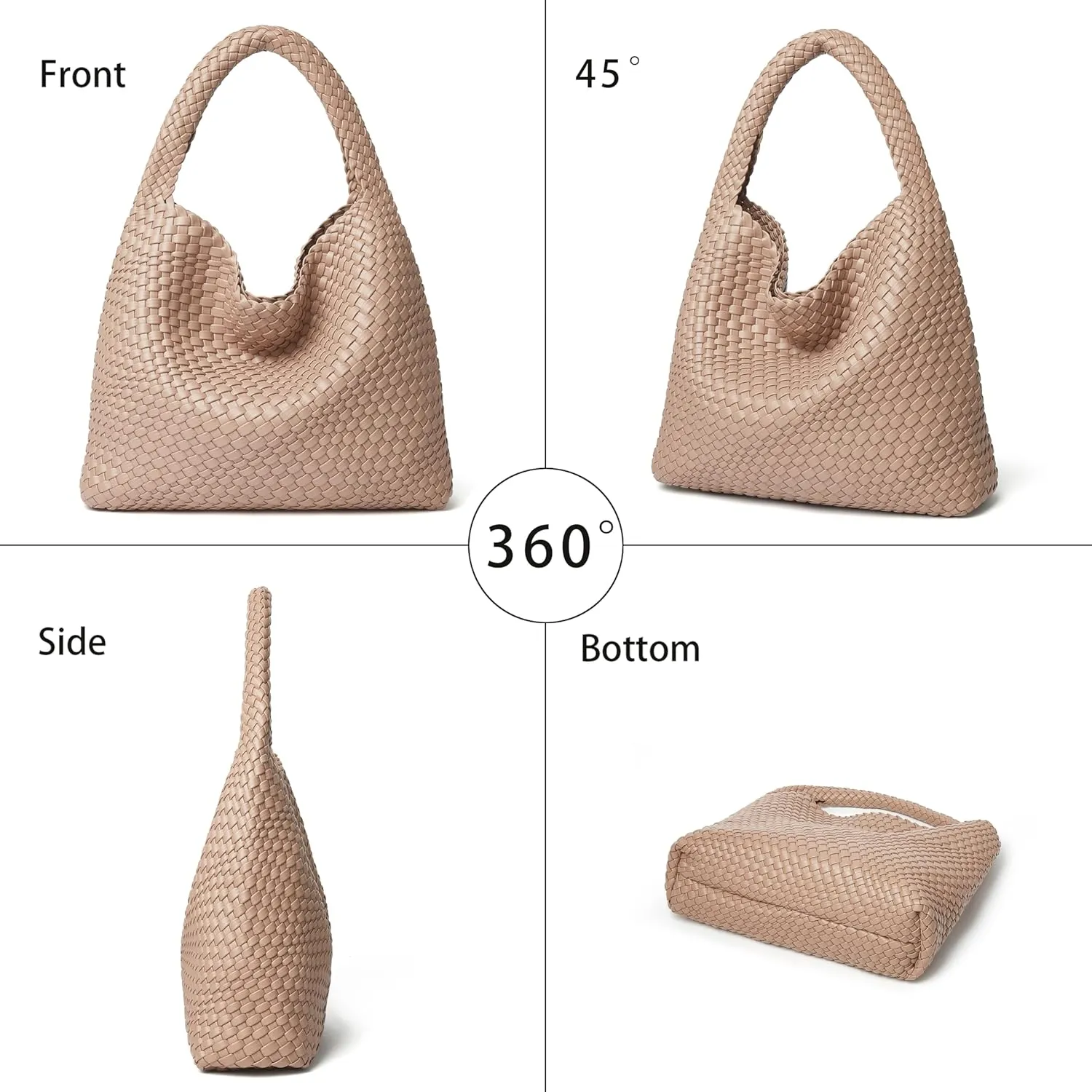 DAILANDO Fashion Woven Tote Bag For Women Soft Hobo Weave Shoulder Purse With Insert Organizer
