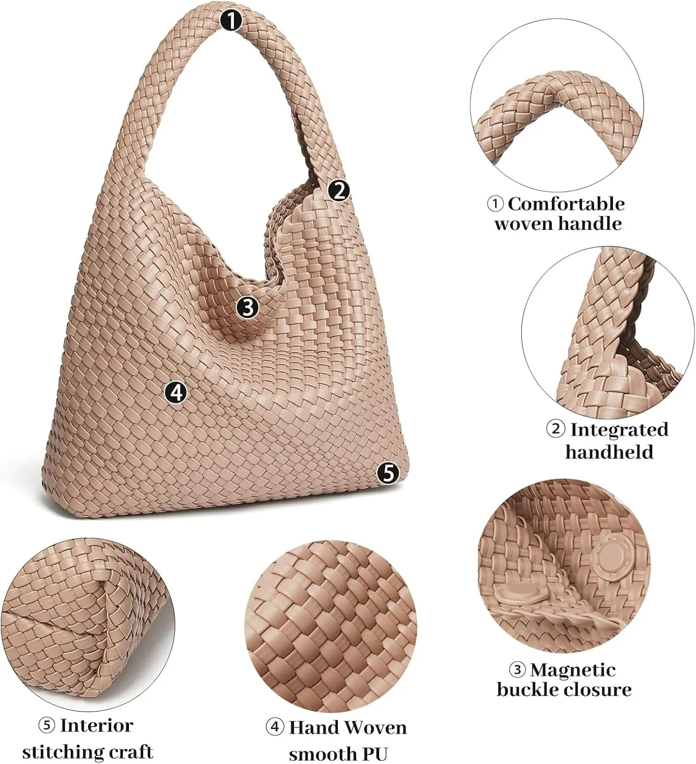 DAILANDO Fashion Woven Tote Bag For Women Soft Hobo Weave Shoulder Purse With Insert Organizer