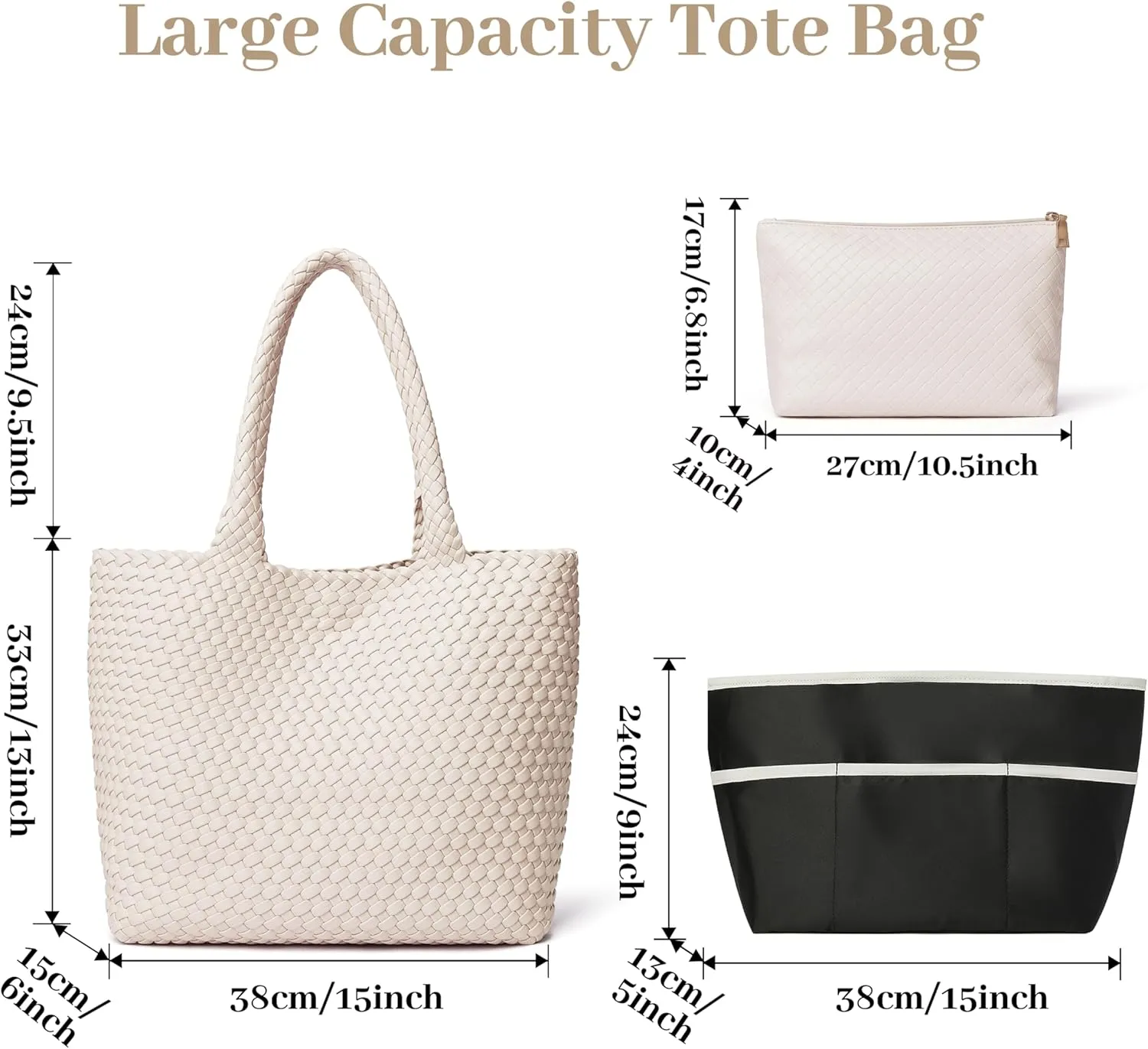 DAILANDO Fashion Woven Tote Bag For Women Soft Hobo Weave Shoulder Purse With Insert Organizer