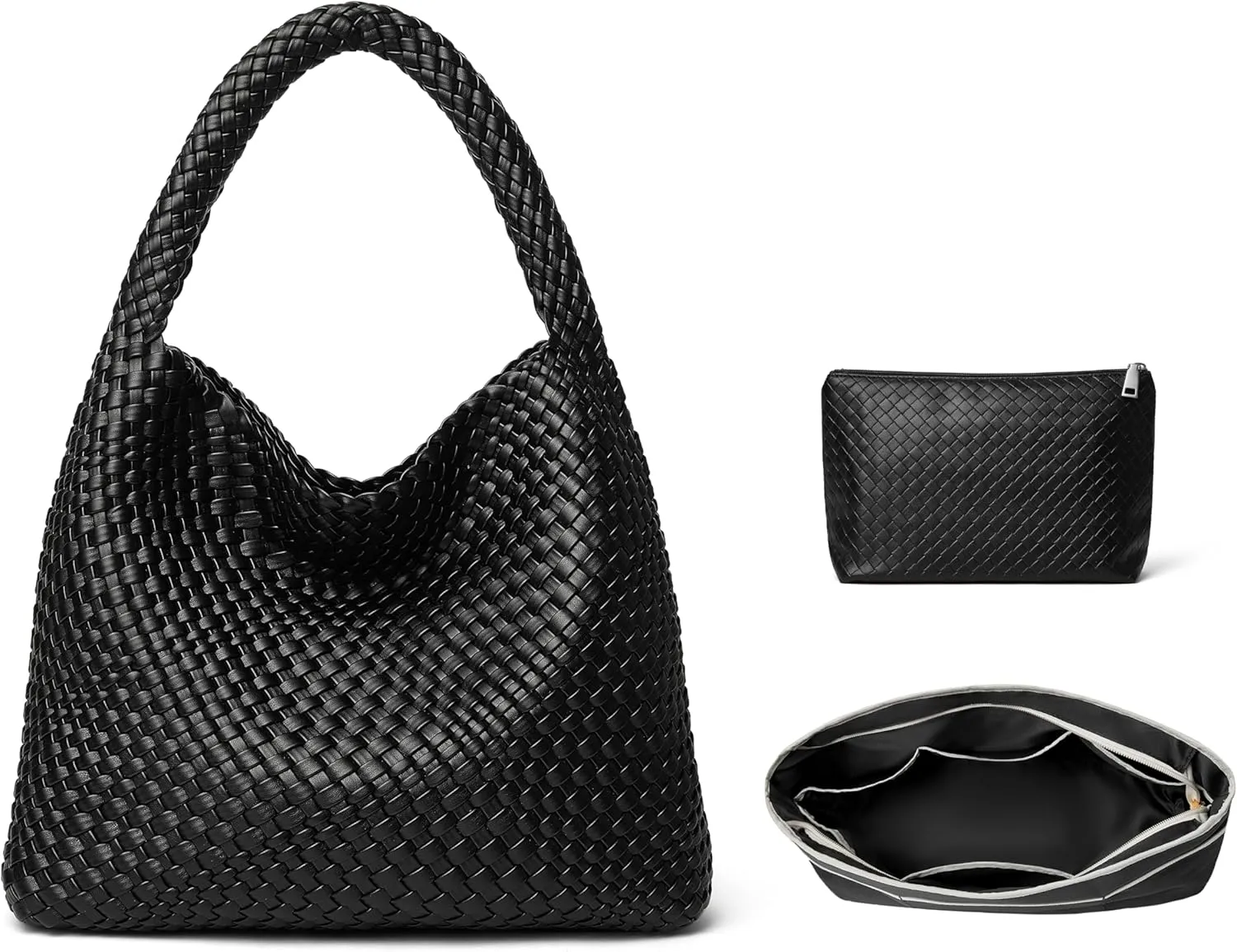 DAILANDO Fashion Woven Tote Bag For Women Soft Hobo Weave Shoulder Purse With Insert Organizer
