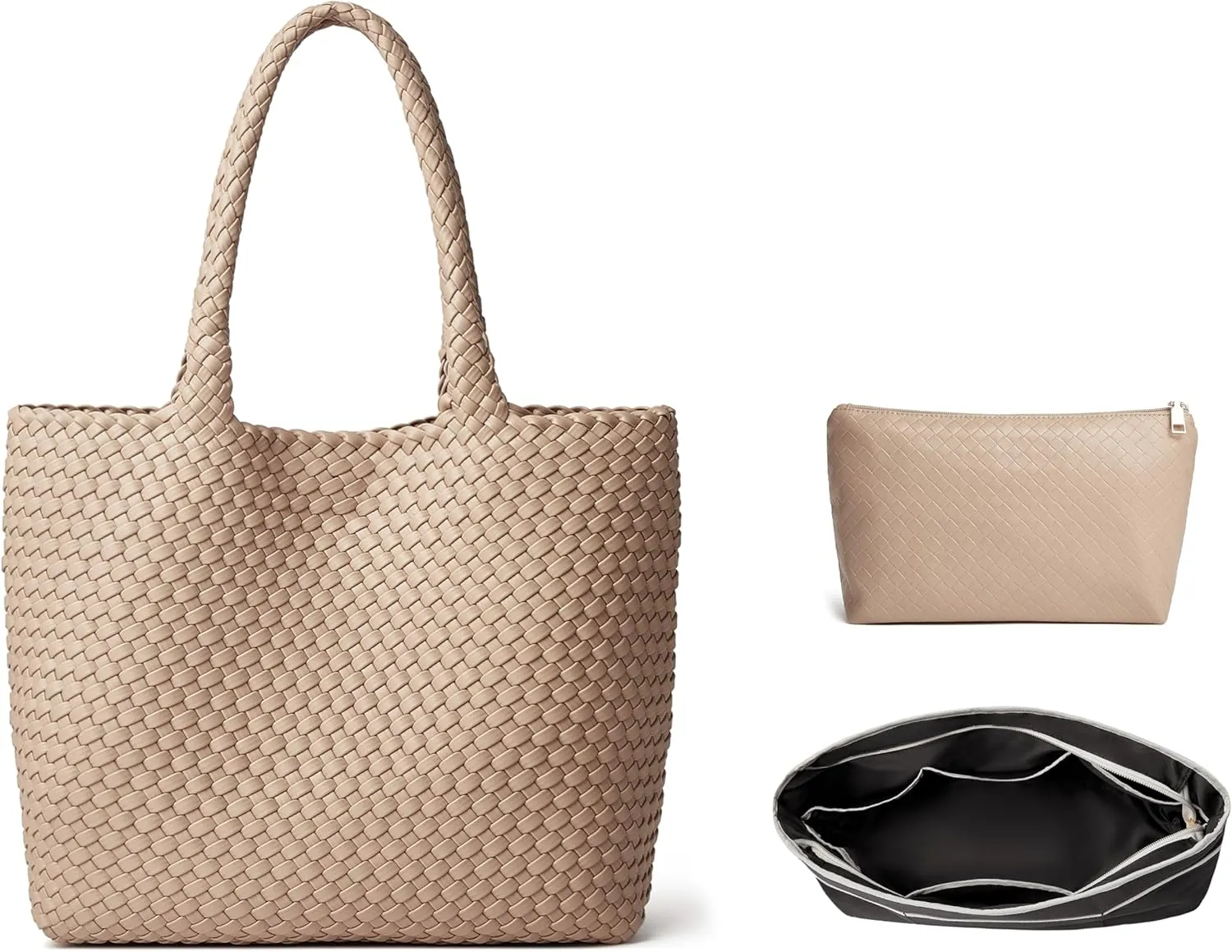 DAILANDO Fashion Woven Tote Bag For Women Soft Hobo Weave Shoulder Purse With Insert Organizer