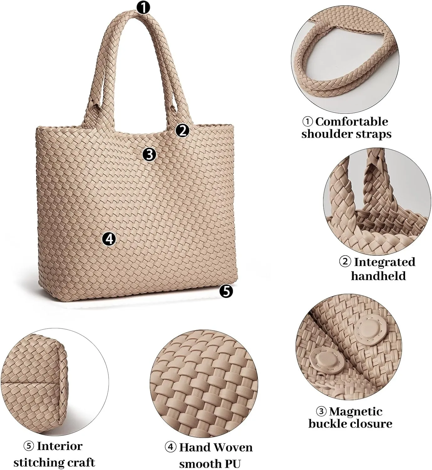 DAILANDO Fashion Woven Tote Bag For Women Soft Hobo Weave Shoulder Purse With Insert Organizer