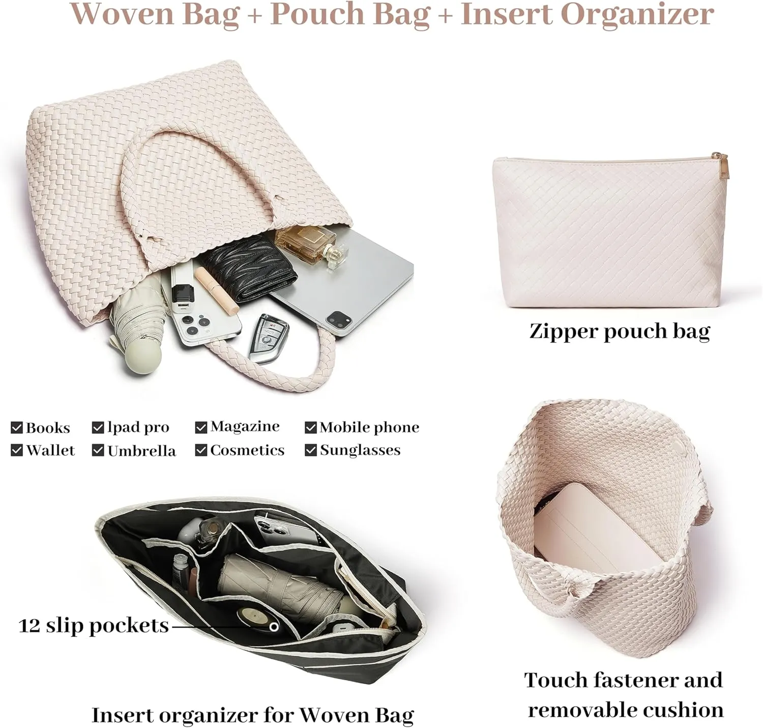 DAILANDO Fashion Woven Tote Bag For Women Soft Hobo Weave Shoulder Purse With Insert Organizer