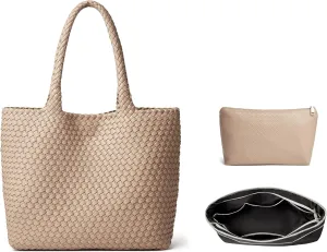 DAILANDO Fashion Woven Tote Bag For Women Soft Hobo Weave Shoulder Purse With Insert Organizer