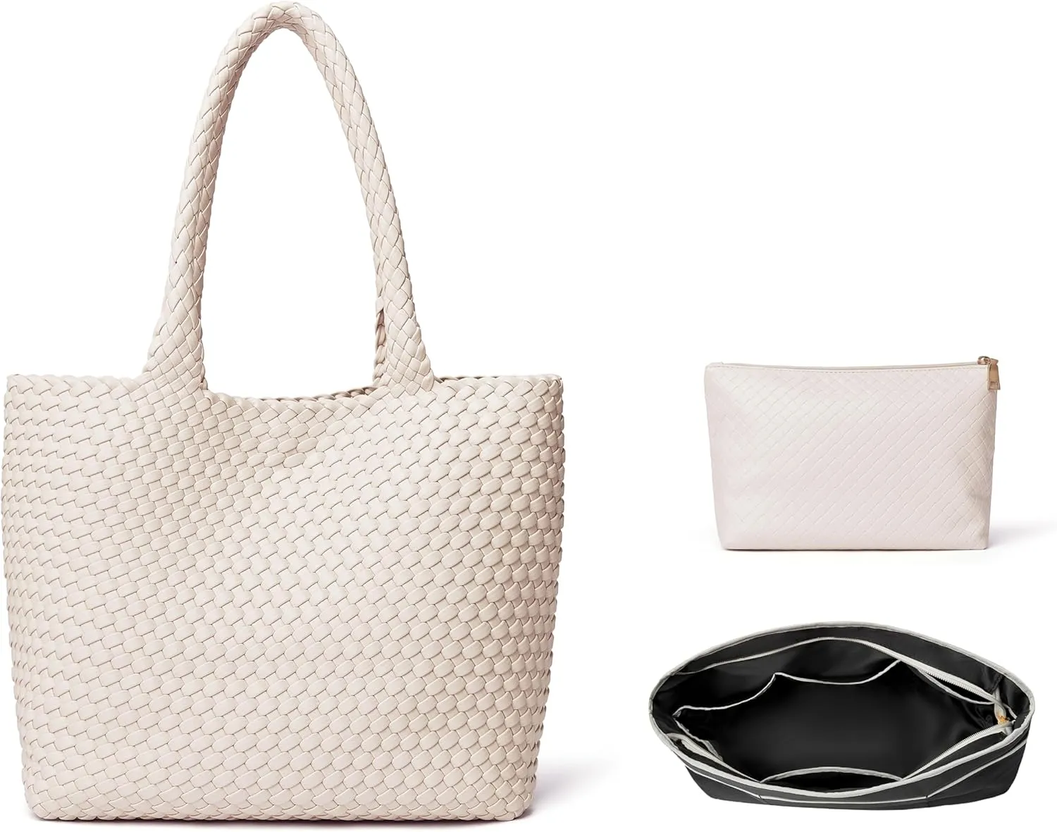 DAILANDO Fashion Woven Tote Bag For Women Soft Hobo Weave Shoulder Purse With Insert Organizer