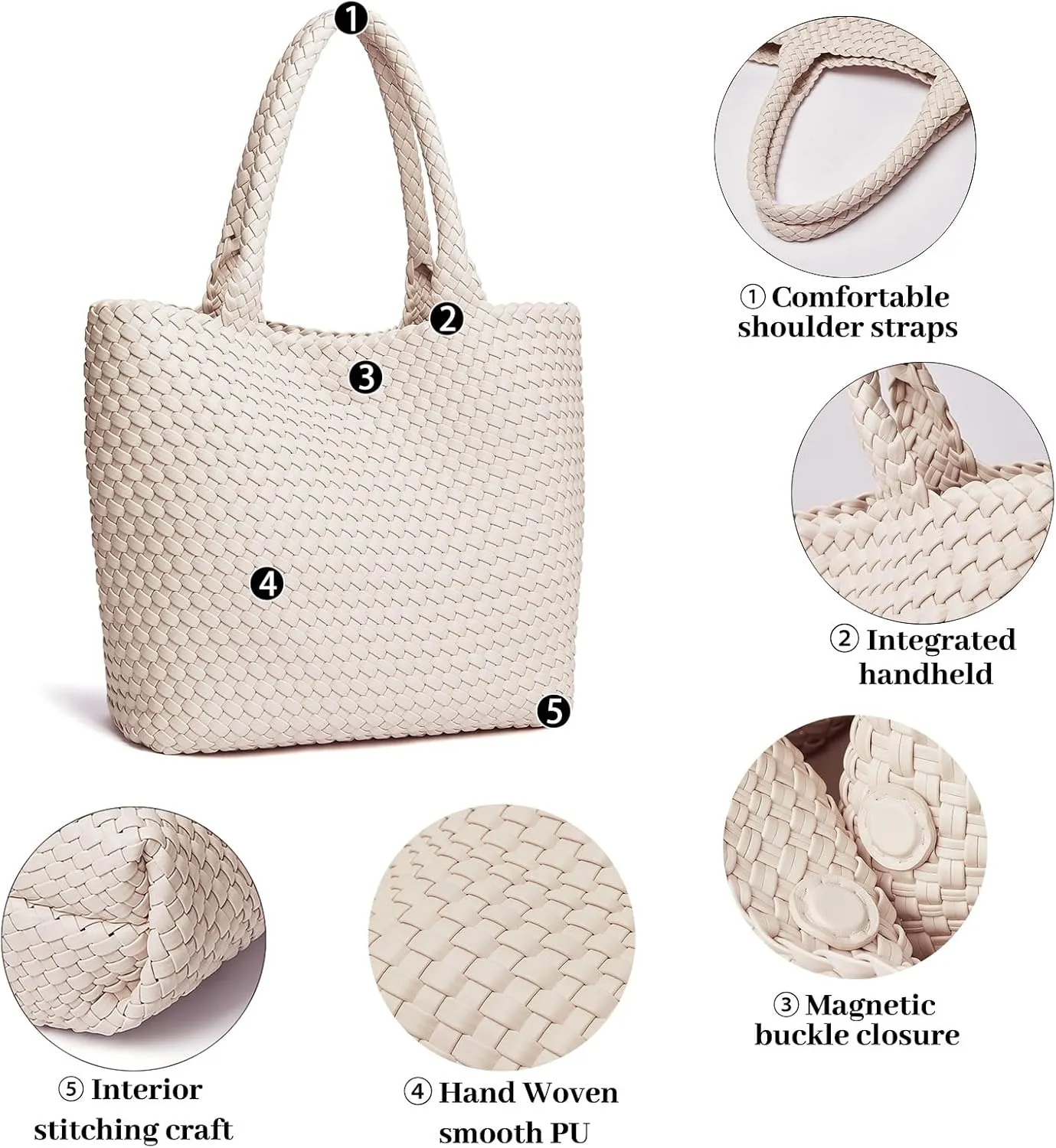 DAILANDO Fashion Woven Tote Bag For Women Soft Hobo Weave Shoulder Purse With Insert Organizer