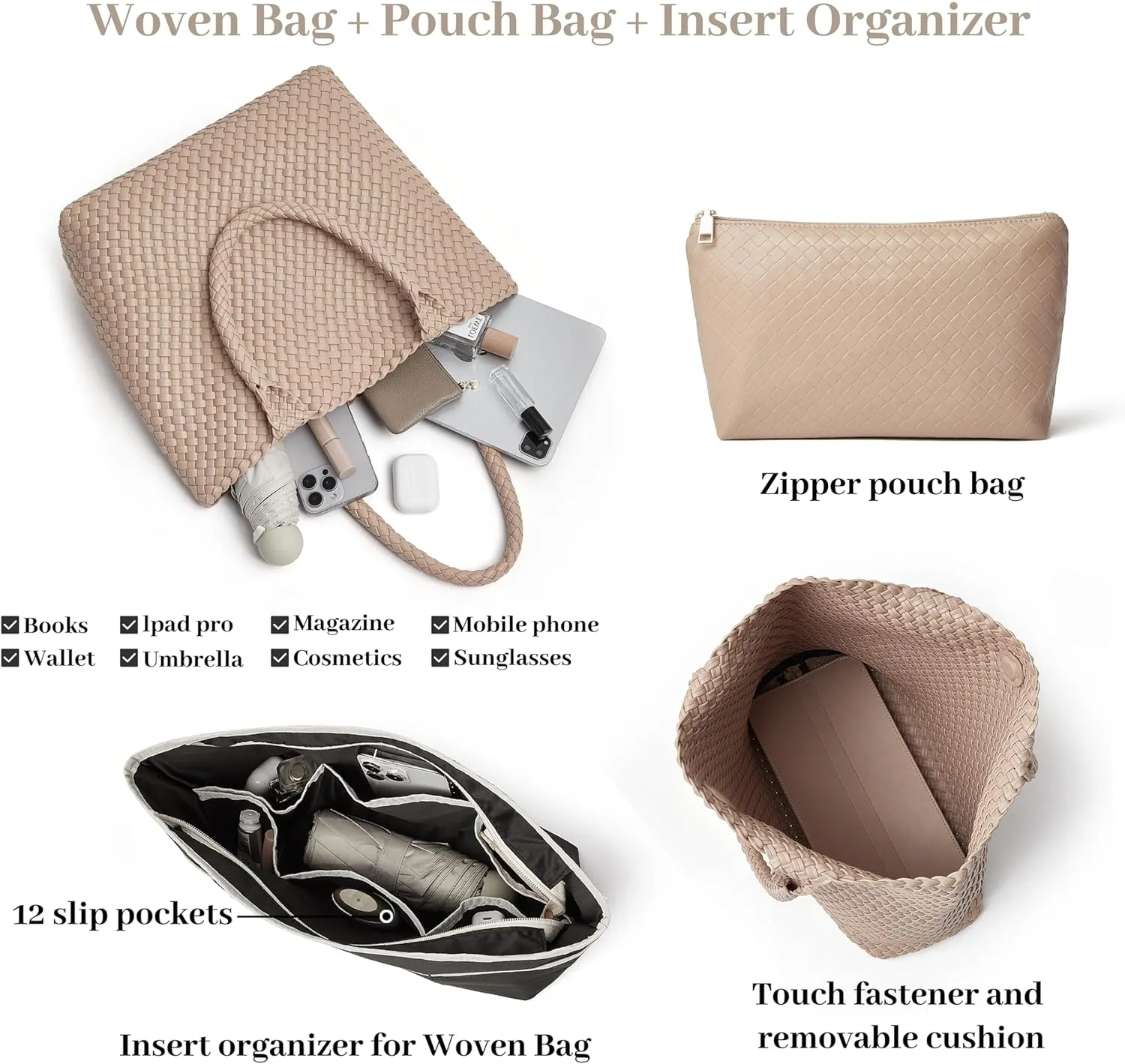 DAILANDO Fashion Woven Tote Bag For Women Soft Hobo Weave Shoulder Purse With Insert Organizer