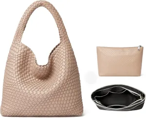 DAILANDO Fashion Woven Tote Bag For Women Soft Hobo Weave Shoulder Purse With Insert Organizer