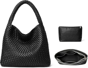 DAILANDO Fashion Woven Tote Bag For Women Soft Hobo Weave Shoulder Purse With Insert Organizer