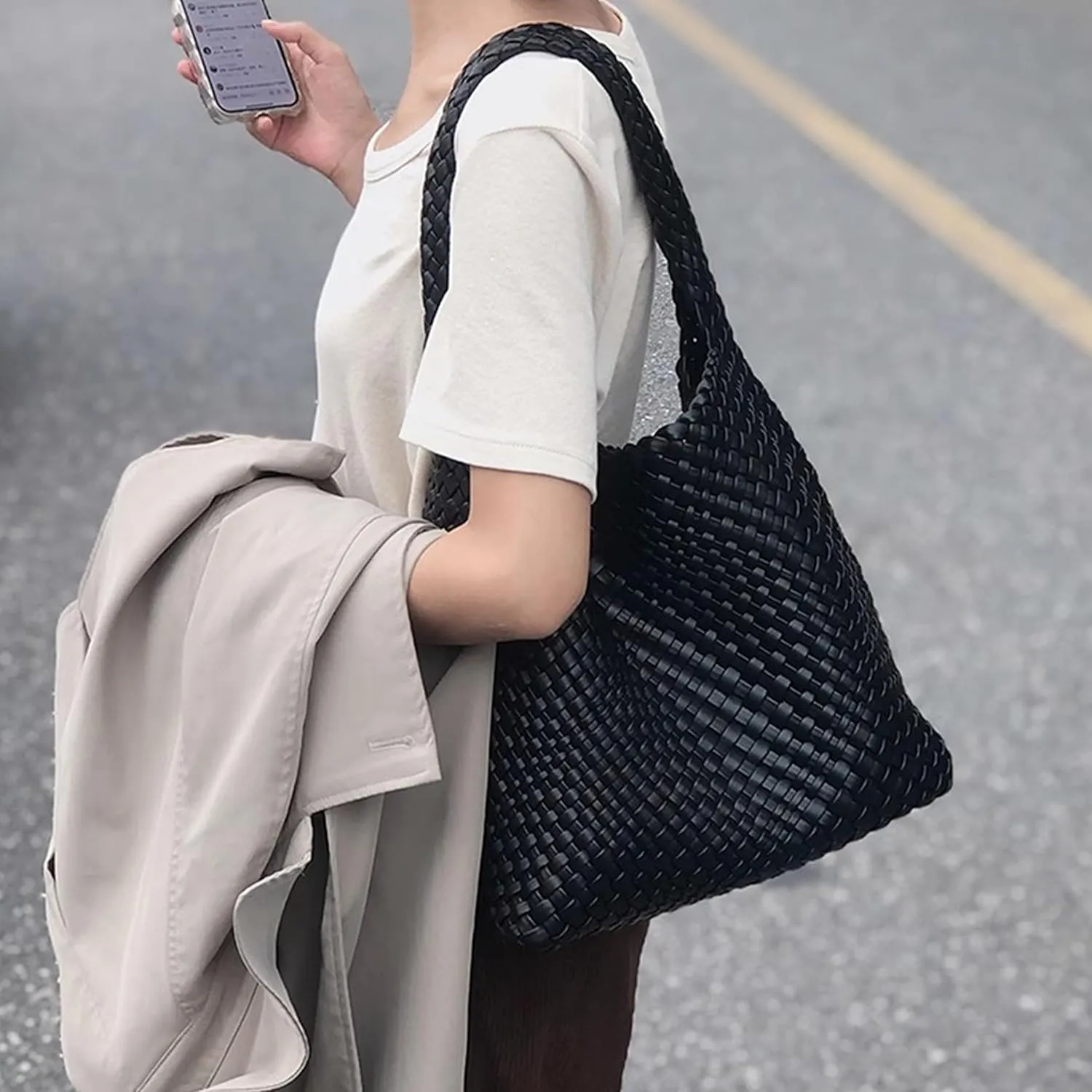 DAILANDO Fashion Woven Tote Bag For Women Soft Hobo Weave Shoulder Purse With Insert Organizer