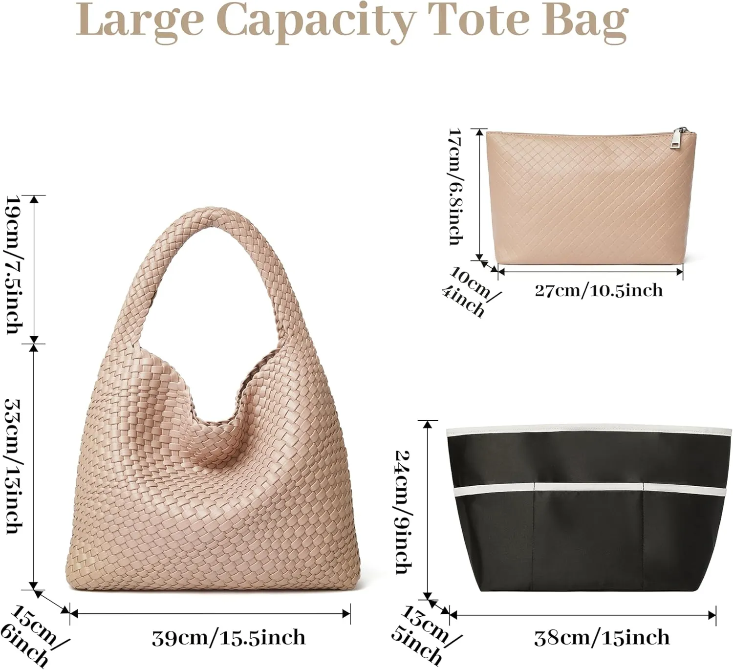 DAILANDO Fashion Woven Tote Bag For Women Soft Hobo Weave Shoulder Purse With Insert Organizer