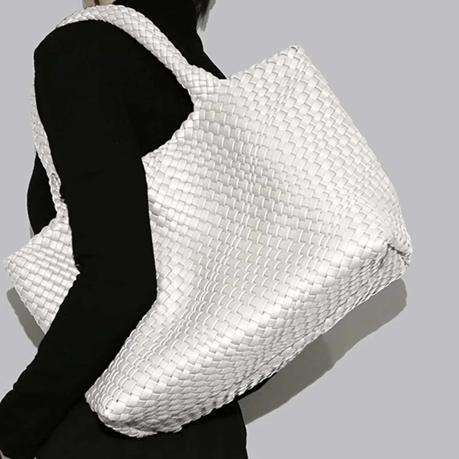 DAILANDO Fashion Woven Tote Bag For Women Soft Hobo Weave Shoulder Purse With Insert Organizer