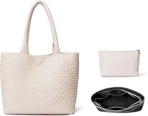 DAILANDO Fashion Woven Tote Bag For Women Soft Hobo Weave Shoulder Purse With Insert Organizer
