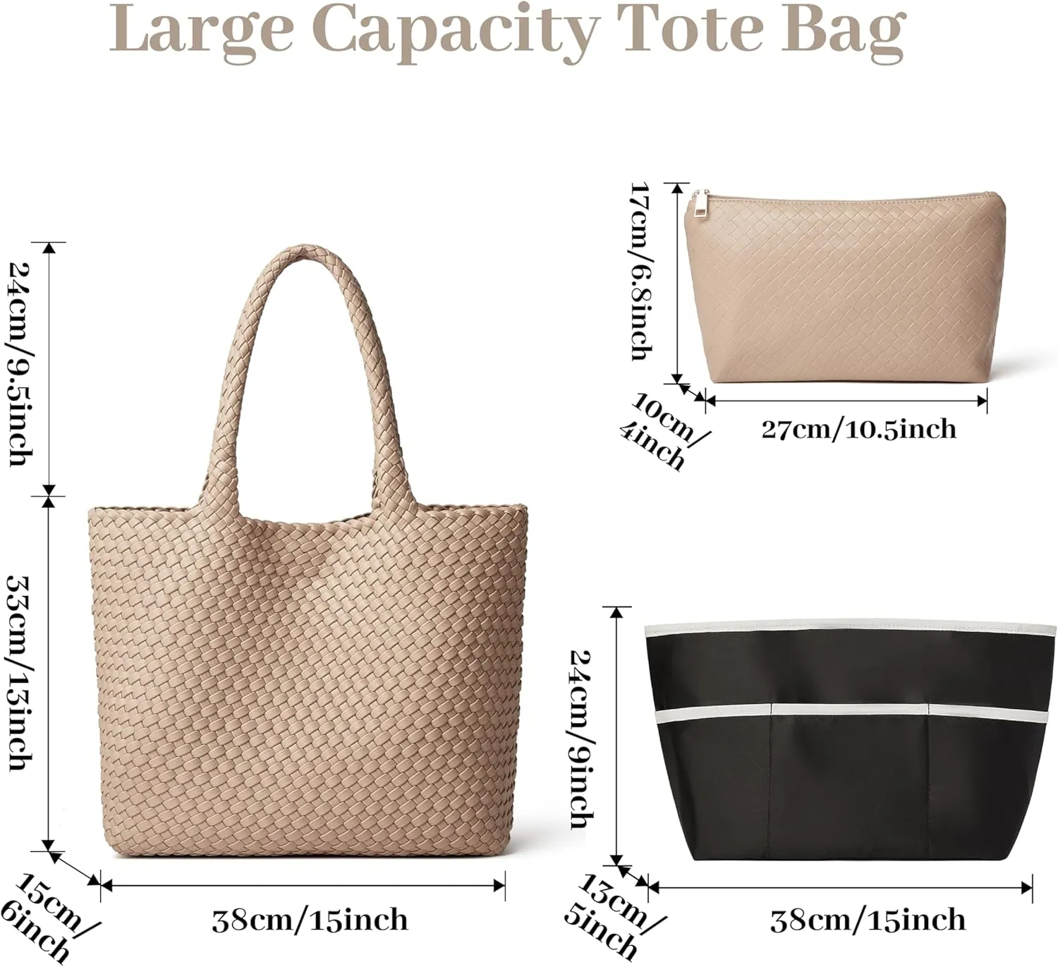 DAILANDO Fashion Woven Tote Bag For Women Soft Hobo Weave Shoulder Purse With Insert Organizer