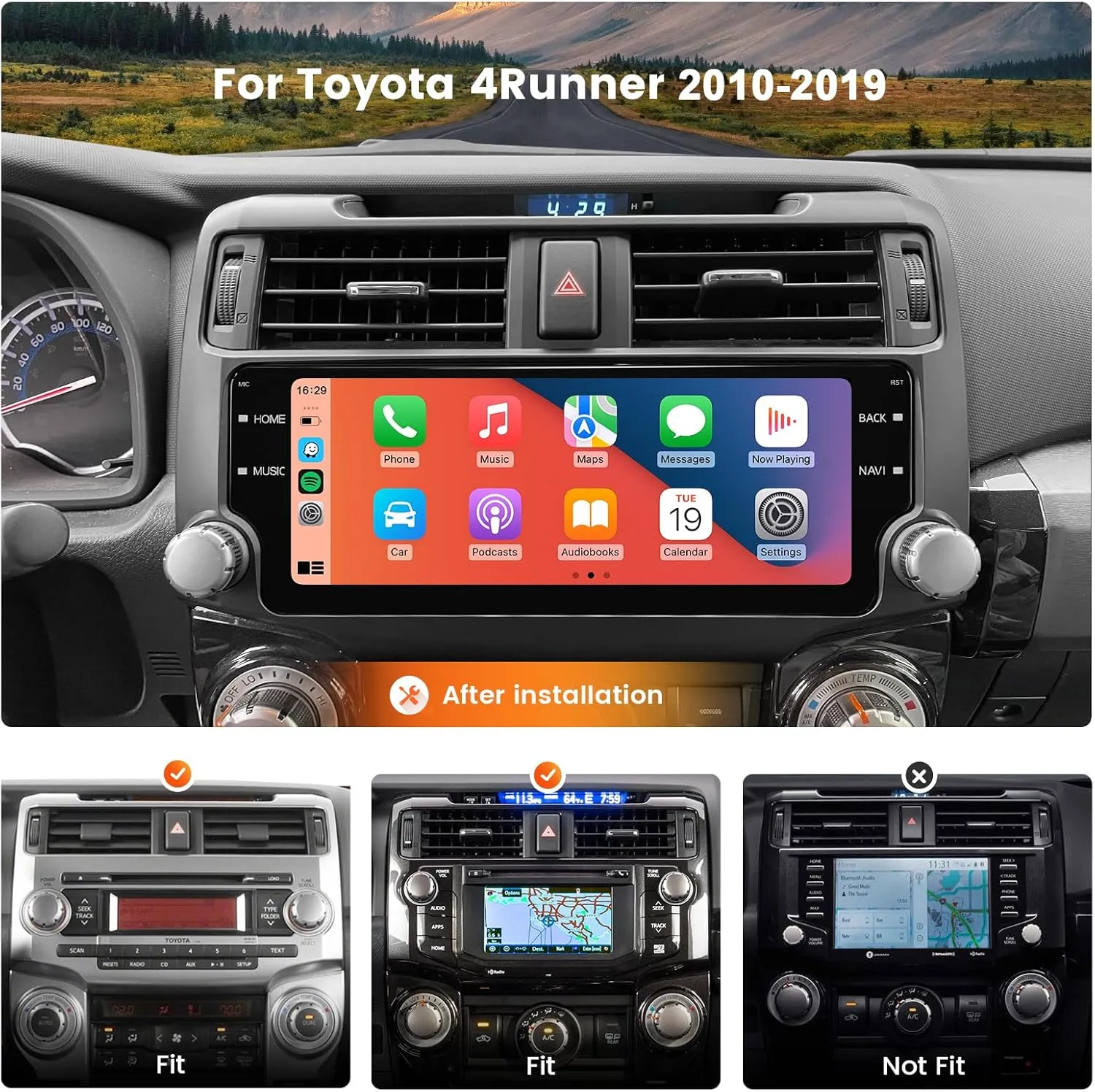 Dasaita 8GB 256GB Head Unit for 2010-2019 Toyota 4Runner 10.25" 2K Touchscreen Car Stereo, GPS Navigation, Wireless Apple CarPlay Android Auto, Built-in 4G Cellular, Android 13, Qualcomm 8 Core