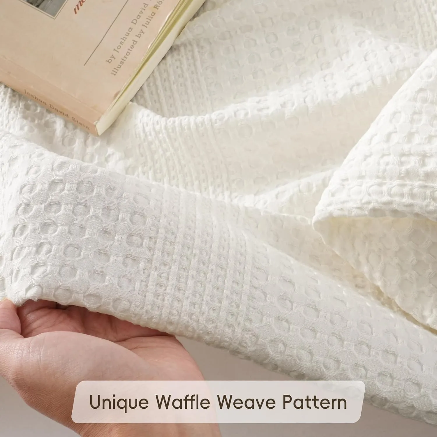 David's Home Cozy Waffle Weave Blanket Queen Size, Ultra Soft Breathable Lightweight Skin-Friendly Throw for Summer, Elegant Room Decor for Couch Bed Sofa Car Travel, White